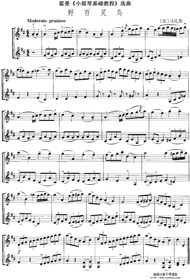 霍曼《小提琴基础教程》选曲：野百灵鸟小提琴谱
