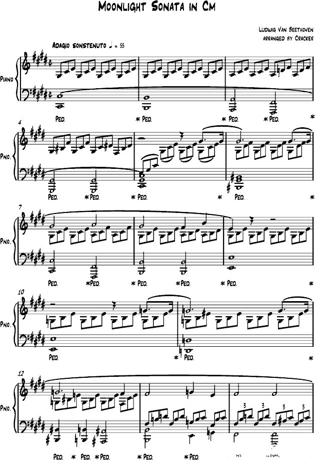 moonlight sonata in cm钢琴谱(钢琴曲)钢琴谱第1页