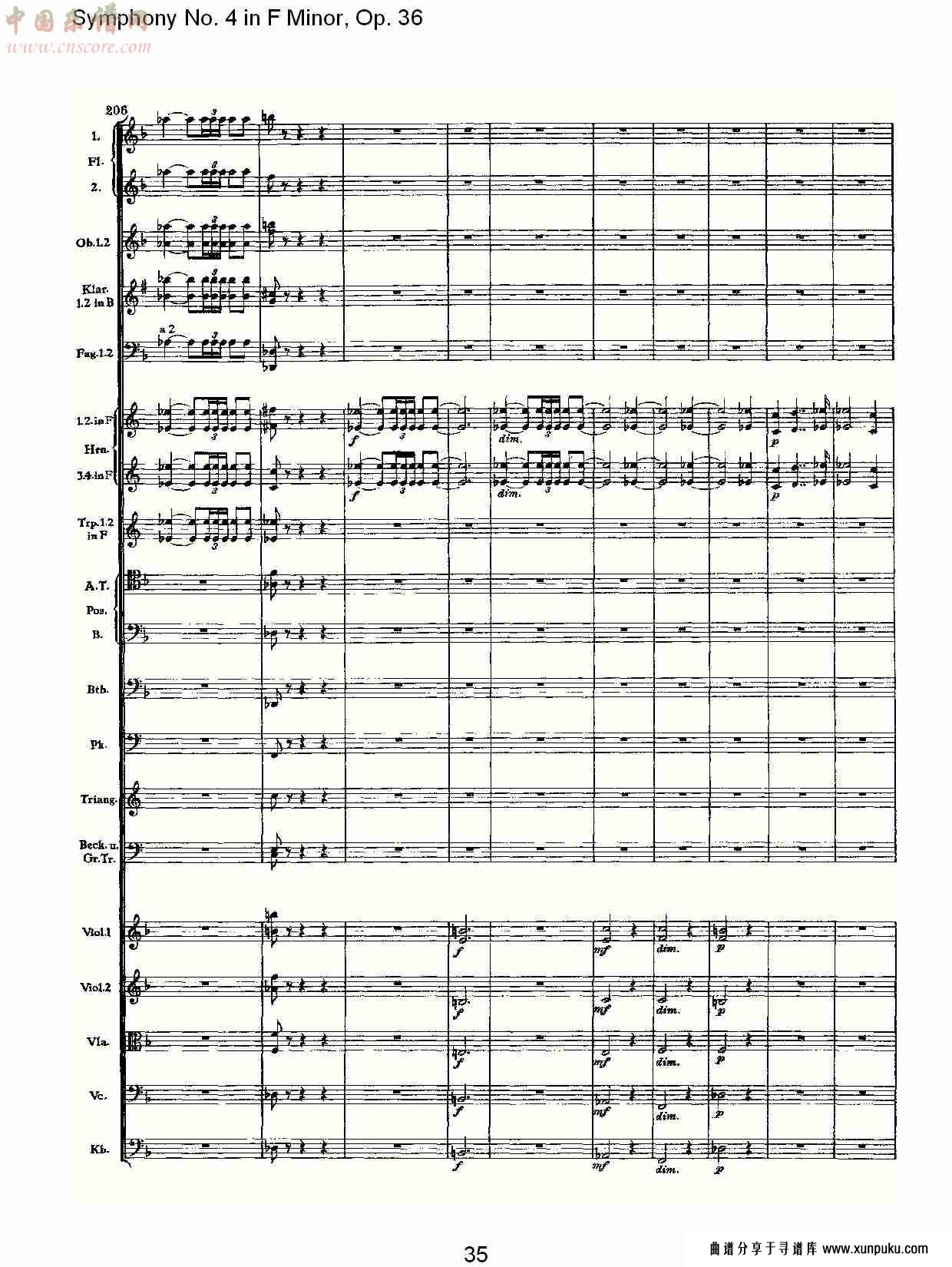 f小调第四交响曲,  op. 36 第四乐章（七）总谱第5页