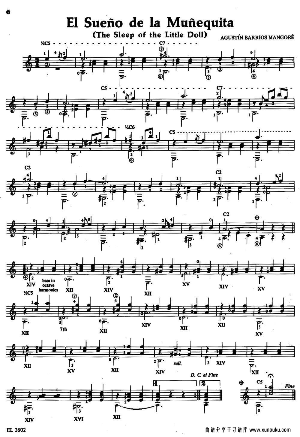 el sueno de la munequita（娃娃的梦）（古典吉他）吉他谱