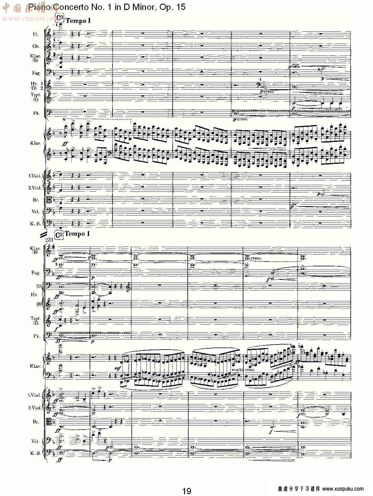 d小调钢琴第一协奏曲, op.15第一乐章（四）总谱第4页