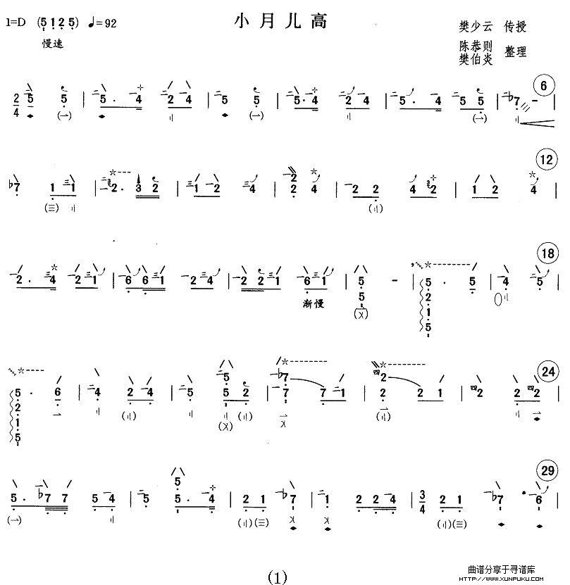 小月儿高 樊少云传授版琵琶谱第1页
