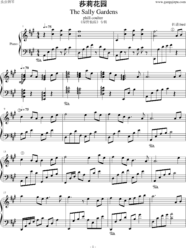 班得瑞 绿野仙踪 莎莉花园钢琴谱(钢琴曲)钢琴谱第1页