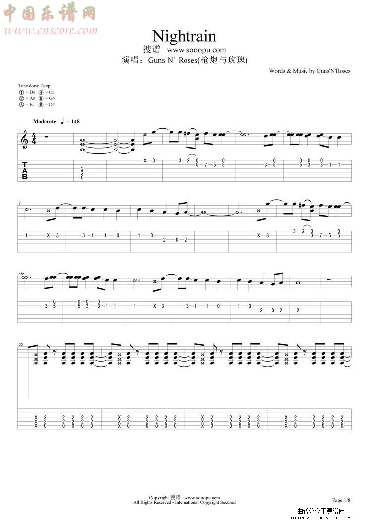 nightrain吉他谱第1页