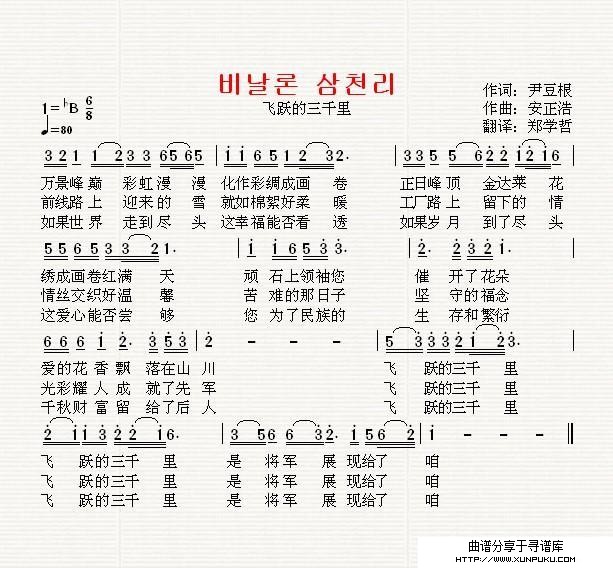 [朝鲜]飞跃的三千里（中文版）简谱