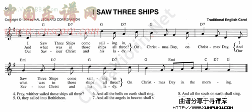 84.i saw three ships小提琴谱