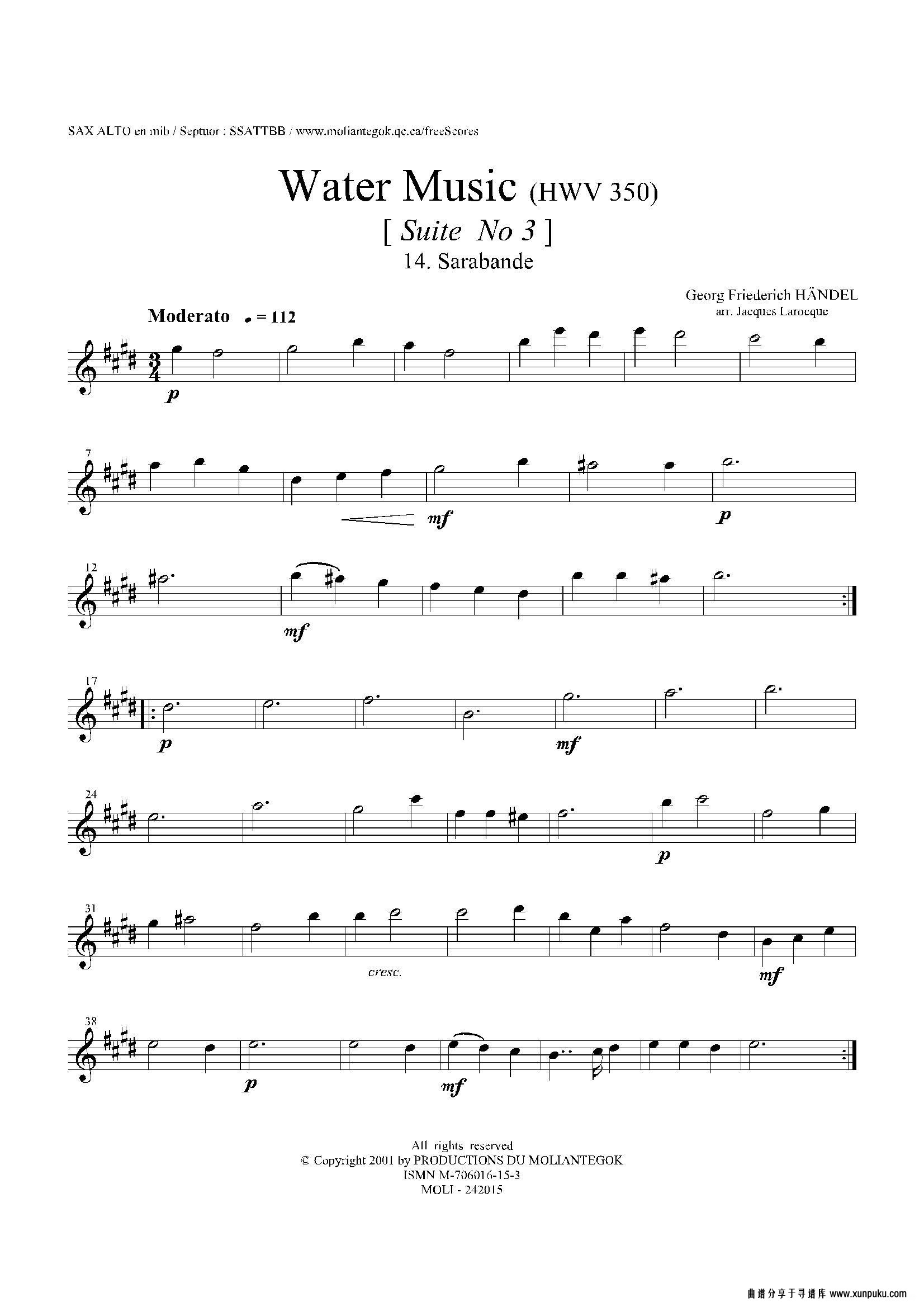 water music（hwv.350 no.3）（中音萨克斯）萨克斯谱第1页