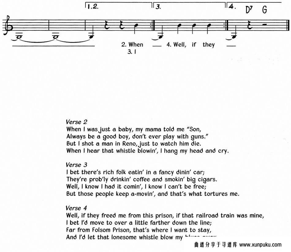 蓝调音乐：folsom prison blues简谱第2页