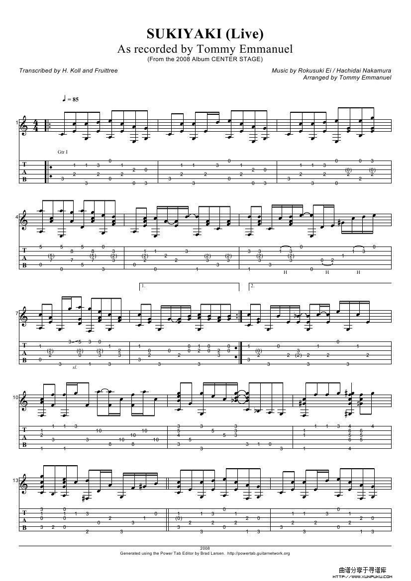 tommy emmanuel：sukiyaki（指弹吉它）吉他谱第1页