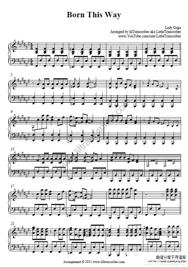 lady gaga born this way钢琴谱第1页