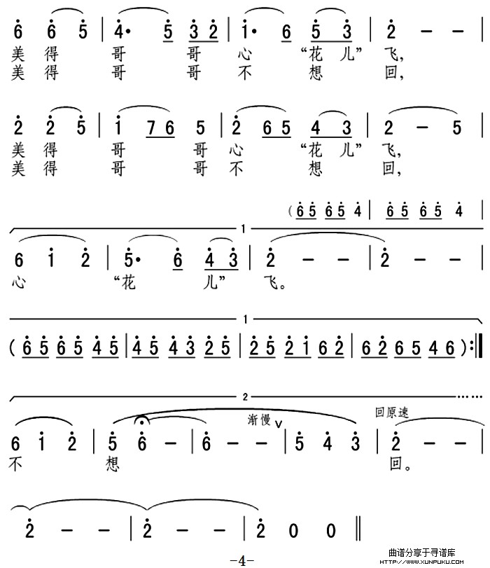 哥哥哟，沙湖浪一回简谱第4页