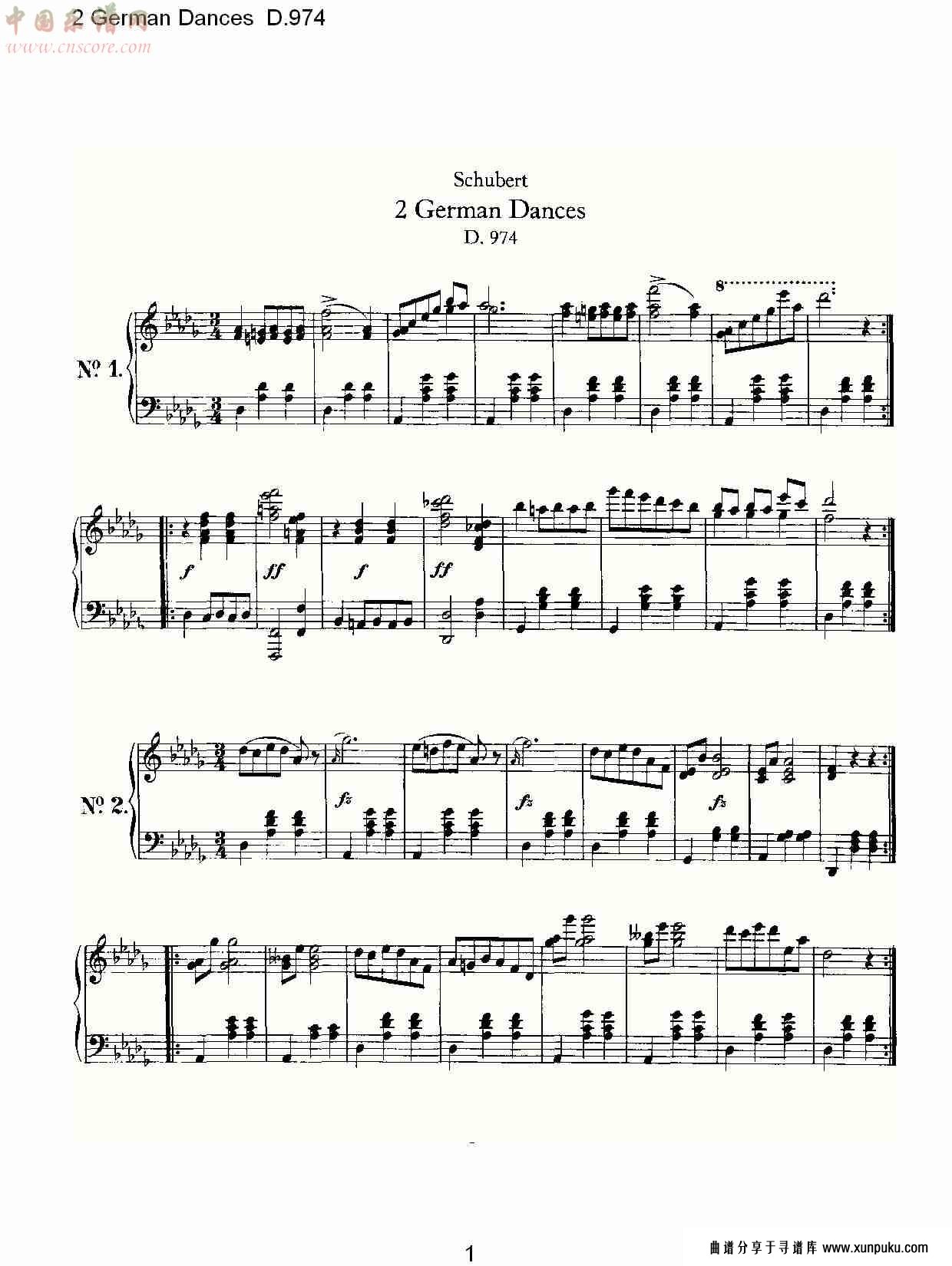 2 german dances d.974   2德国舞曲d.974总谱