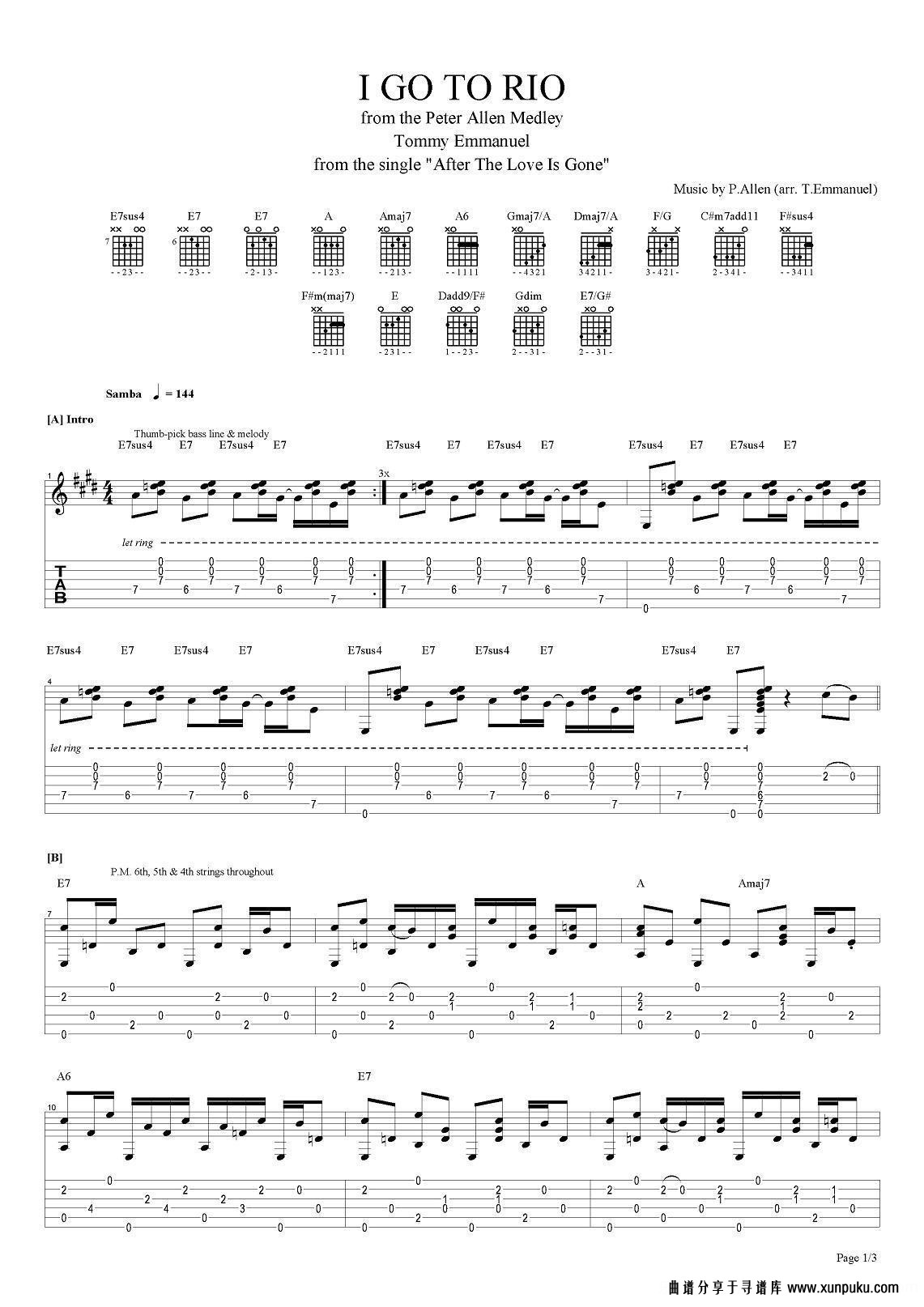 tommy emmanuel：i go to rio（指弹吉他）吉他谱第1页