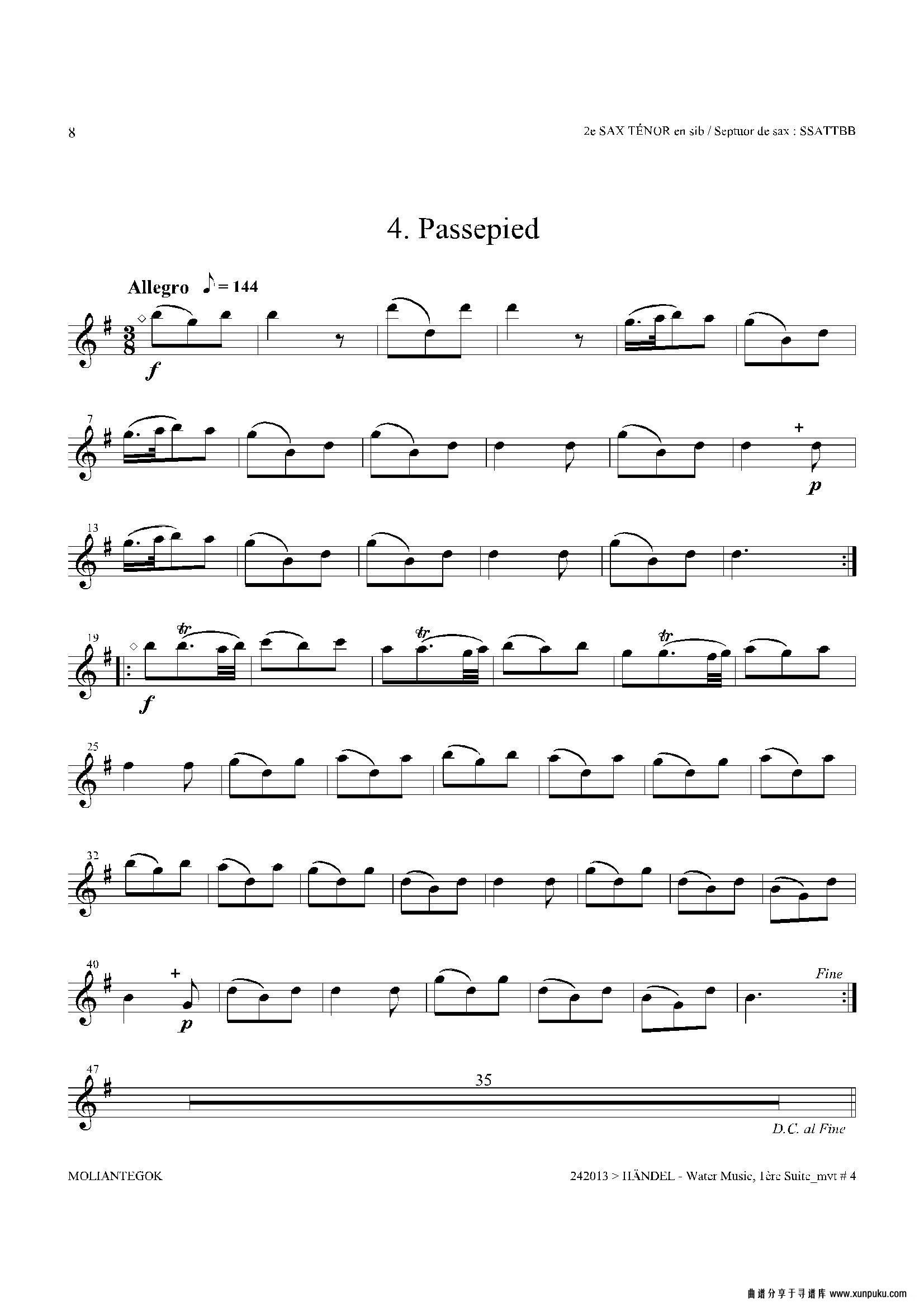 water music（hwv.348 no.1）（第二次中音萨克斯）萨克斯谱第7页
