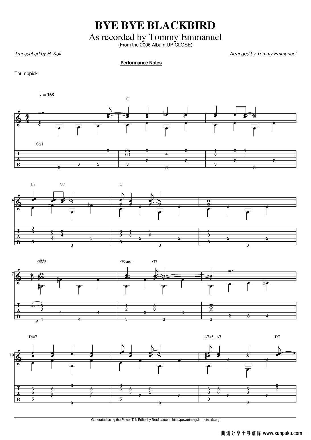 tommy emmanuel：bye bye blackbird（指弹吉他）吉他谱第1页