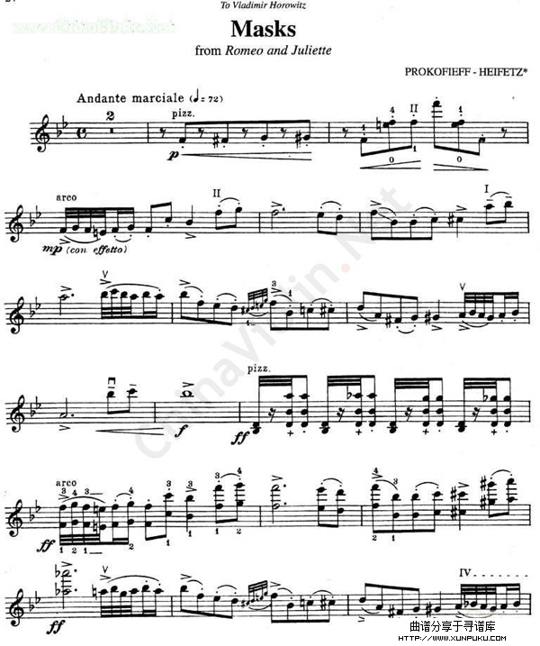 海菲茨-prokofieff《masks》from romeo and juliette小提琴谱第1页