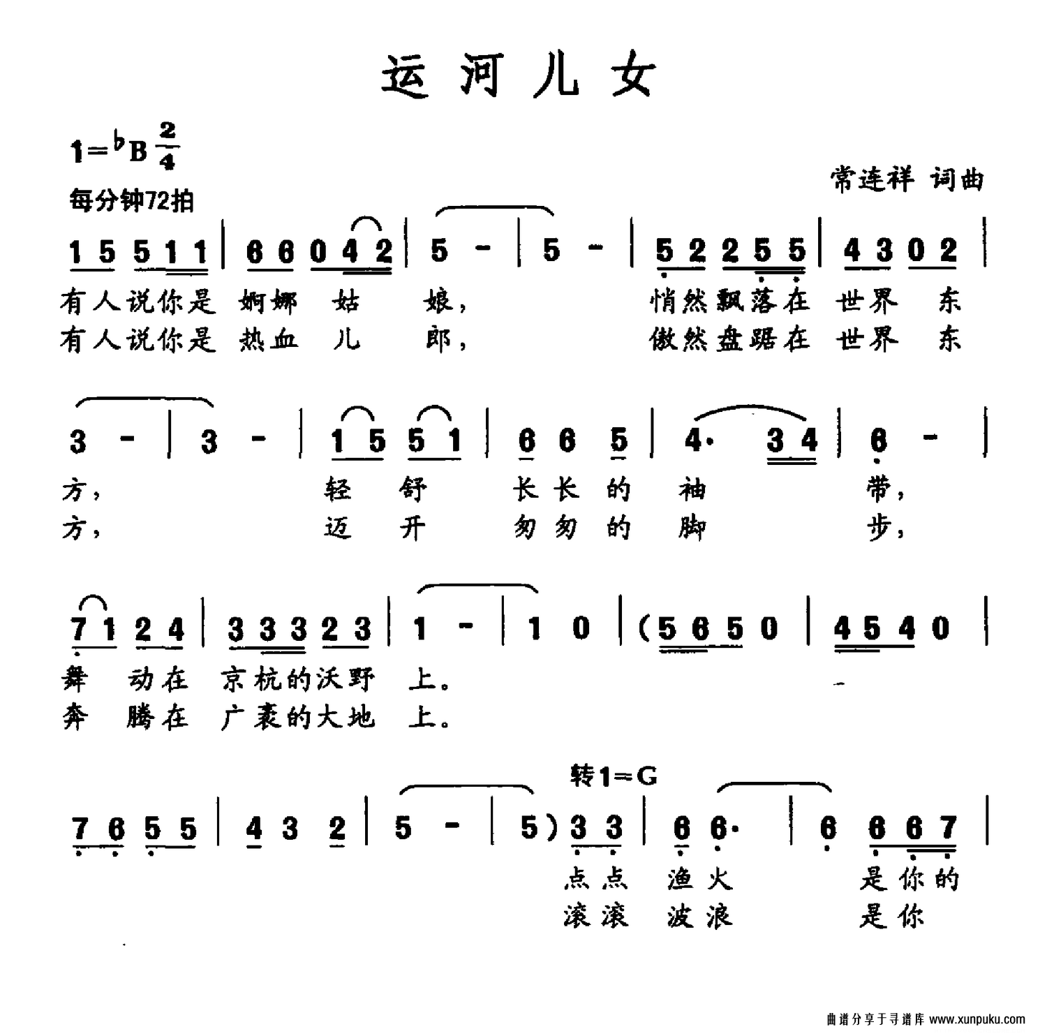 运河儿女简谱第1页