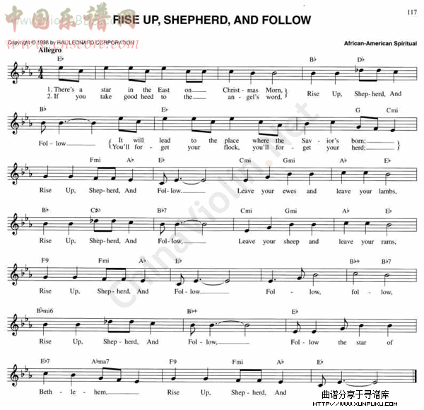 rise up shepherd and follow小提琴谱
