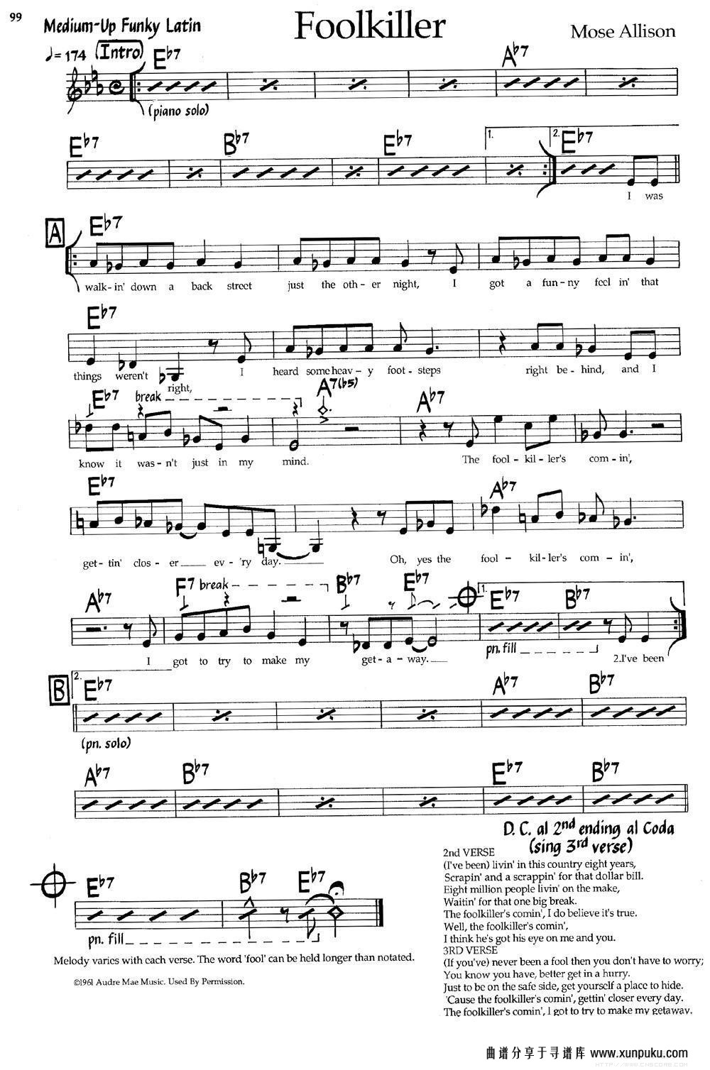 foolkiller（爵士钢琴曲）钢琴谱