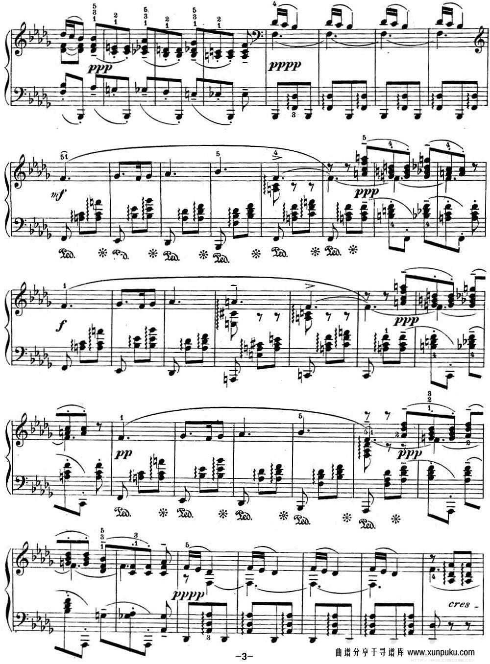 拉赫玛尼诺夫 幻想小品集 Op.3 No.5 小夜曲 降b小调钢琴谱第3页