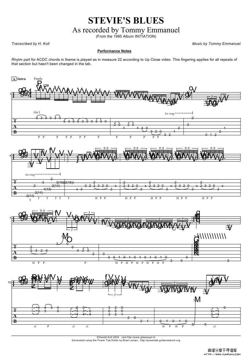tommy emmanuel：stevies blues（指弹吉它）吉他谱第1页