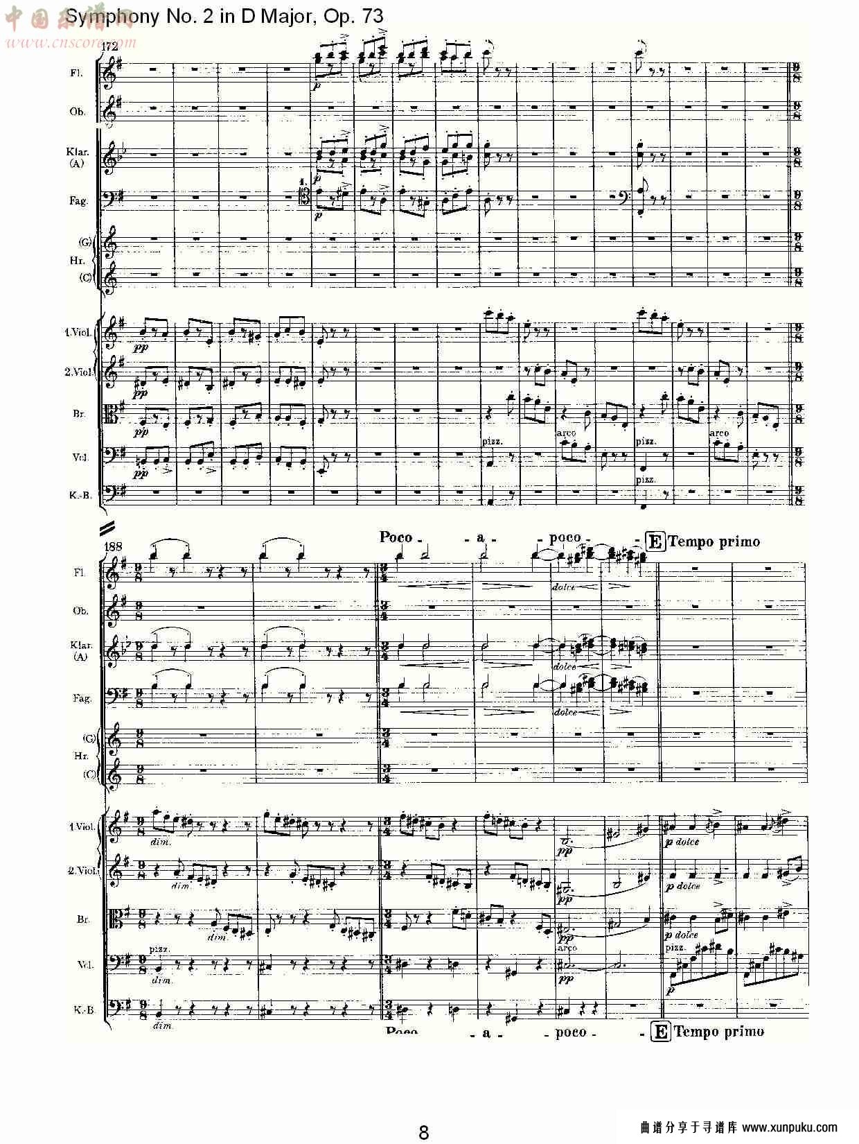 d大调第二交响曲, op.73第三乐章（二）总谱第1页