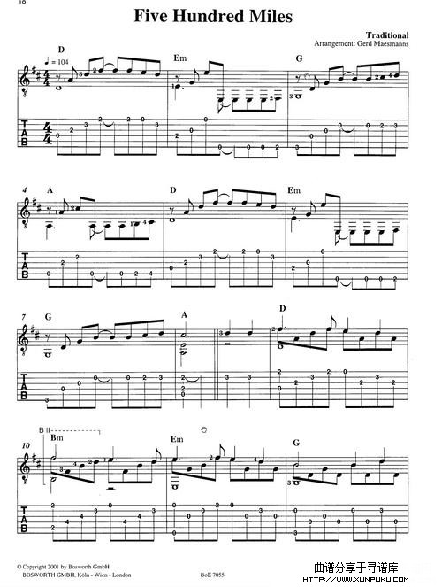 five hundred miles吉他谱第1页