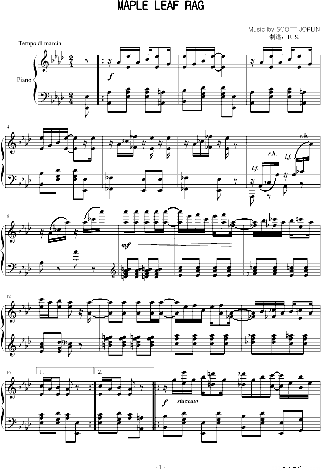 枫叶拉格钢琴谱(钢琴曲)钢琴谱第1页