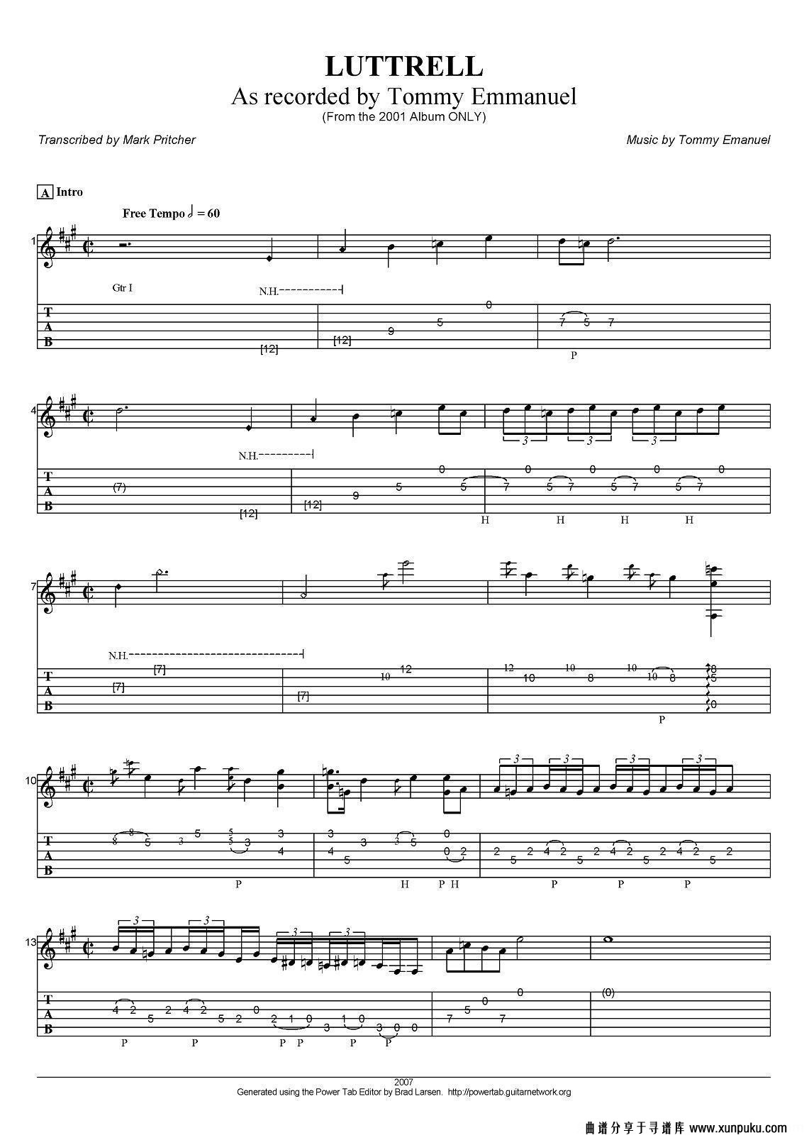 tommy emmanuel：luttrell（指弹吉他）吉他谱第1页