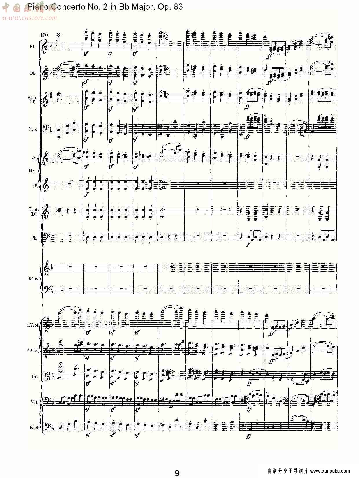 bb大调钢琴第二协奏曲, op.83第二乐章（二）总谱第4页
