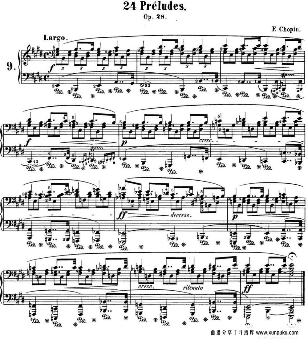 肖邦 24首钢琴前奏曲 Op.28 No.9 E大调钢琴谱