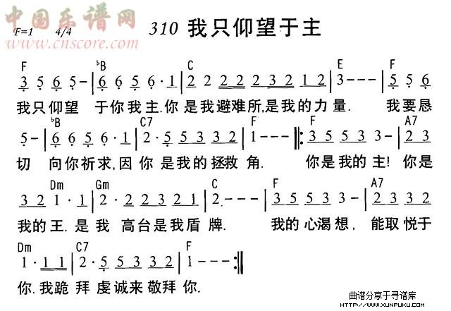 我只仰望于主简谱