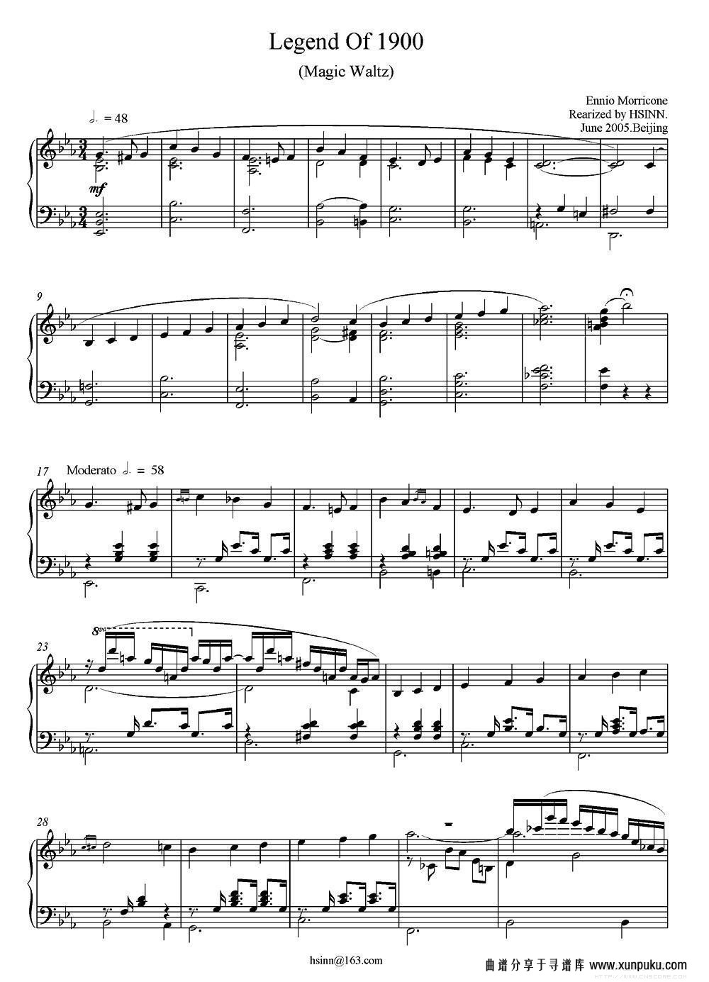 legend of 1900（电影《海上钢琴师》选曲）钢琴谱第1页
