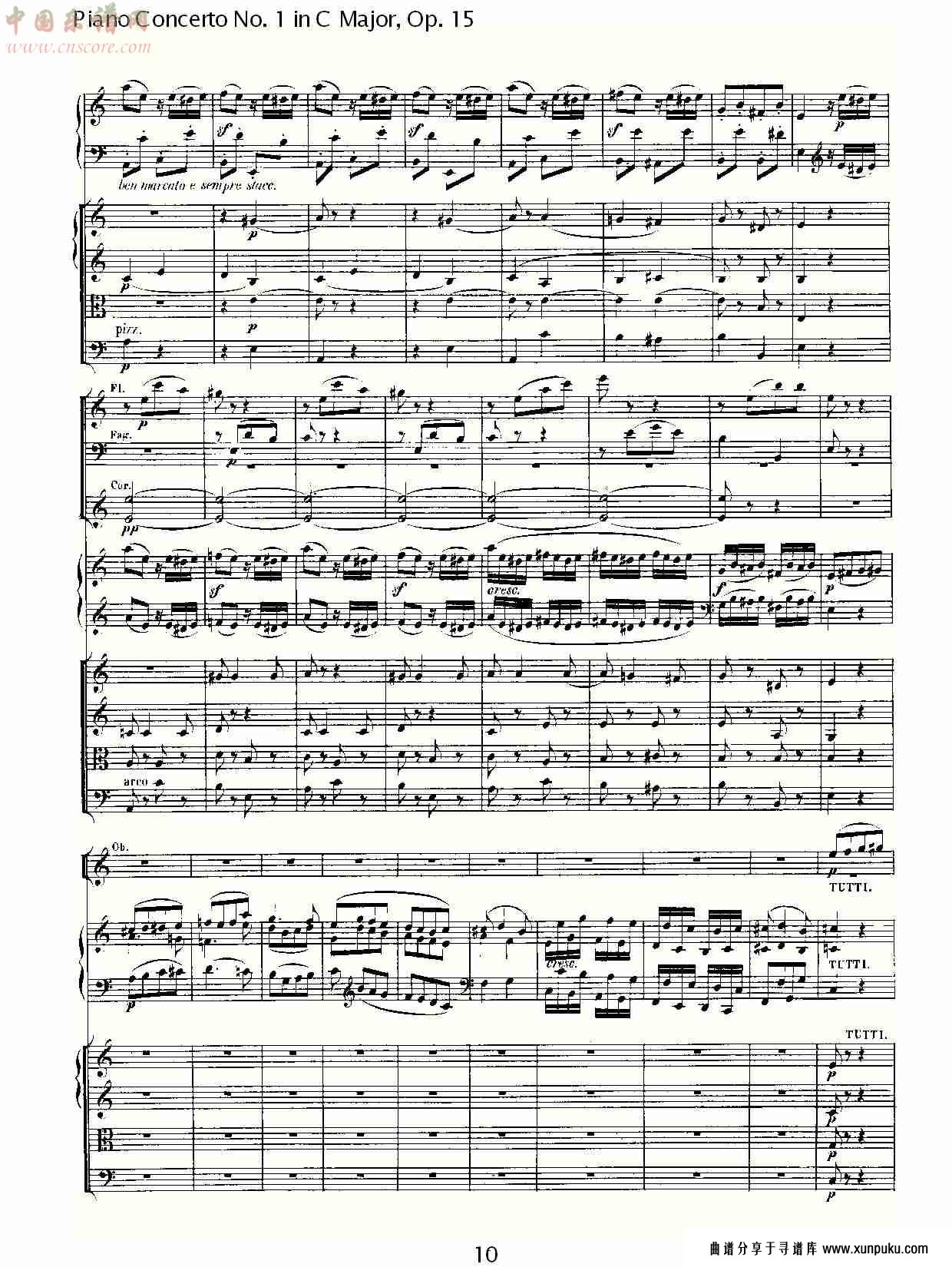 c大调钢琴第一协奏曲 op.15　第三乐章（一）总谱第2页