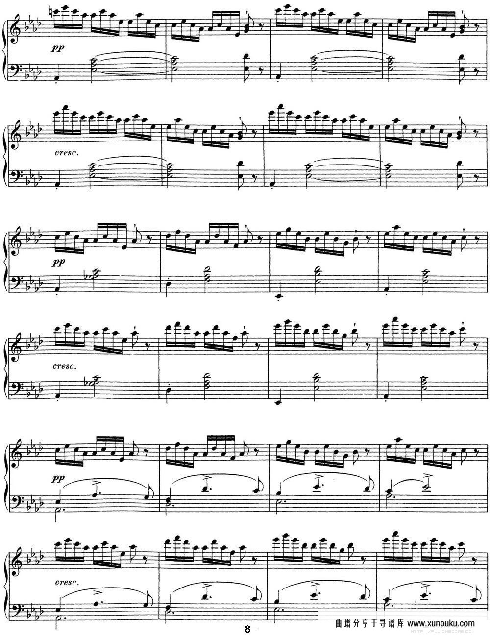 舒伯特降E大调即兴曲D.899，Op.90钢琴谱第8页