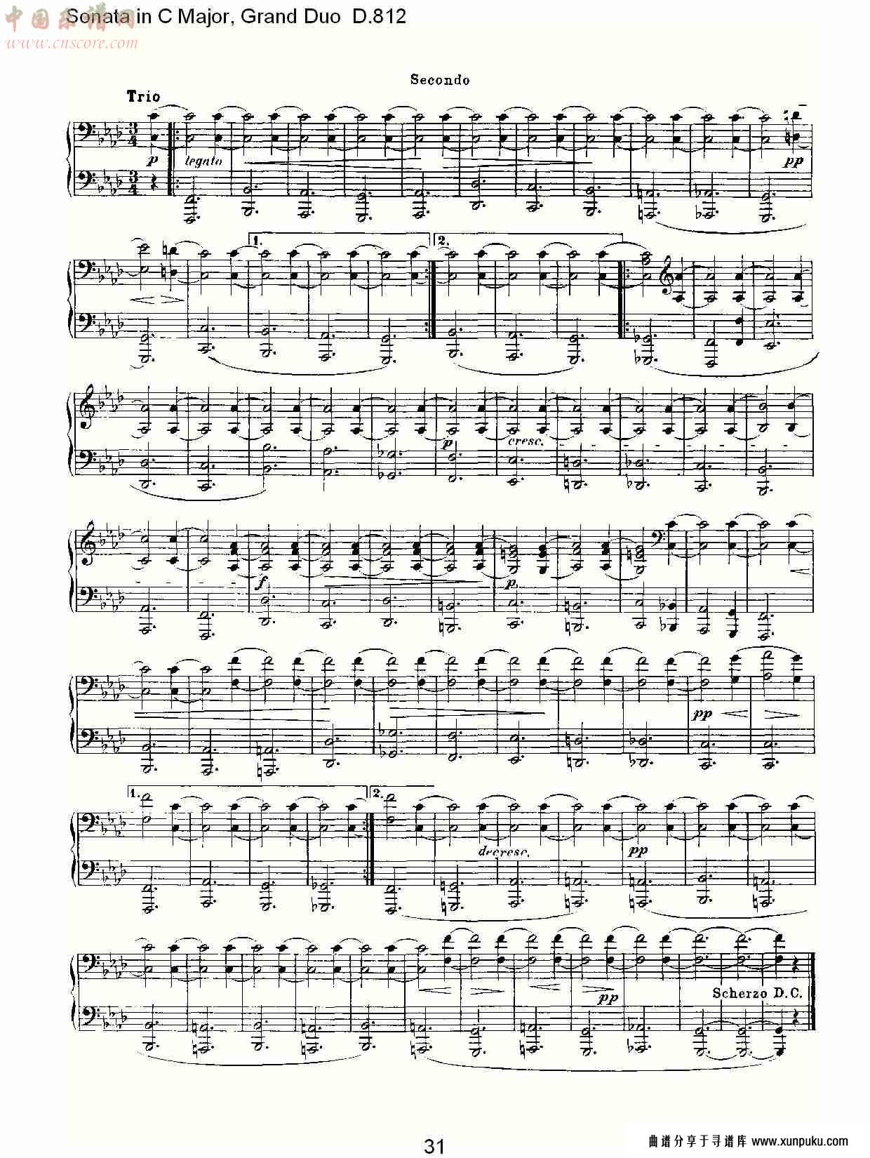 ｃ大调奏鸣曲，盛大的二重奏d.812（七）总谱第1页