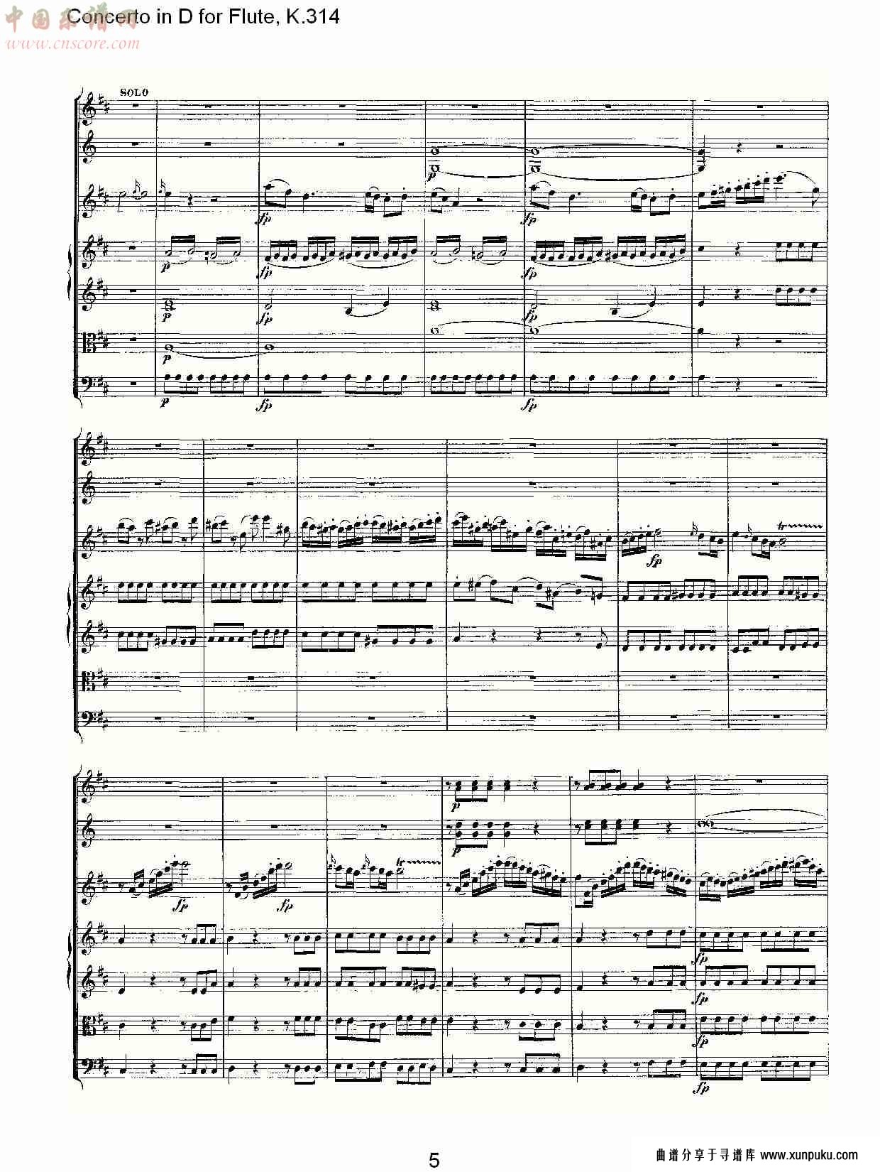 d调长笛协奏曲, k.314 （一）总谱第5页