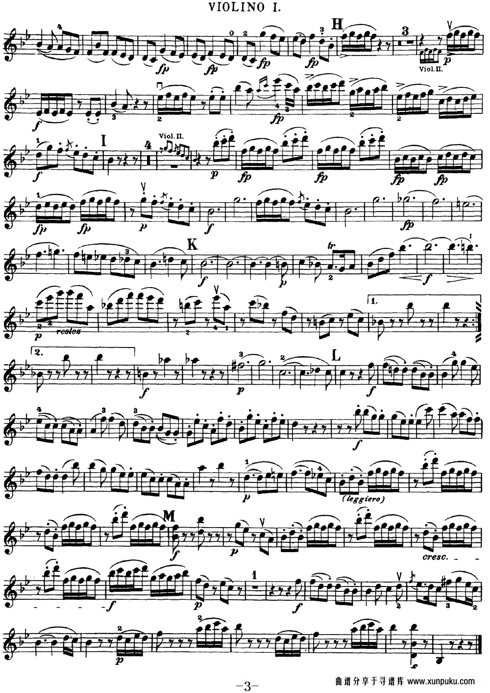Mozart《Quartet No.17 in Bb Major,K.458》小提琴谱第3页