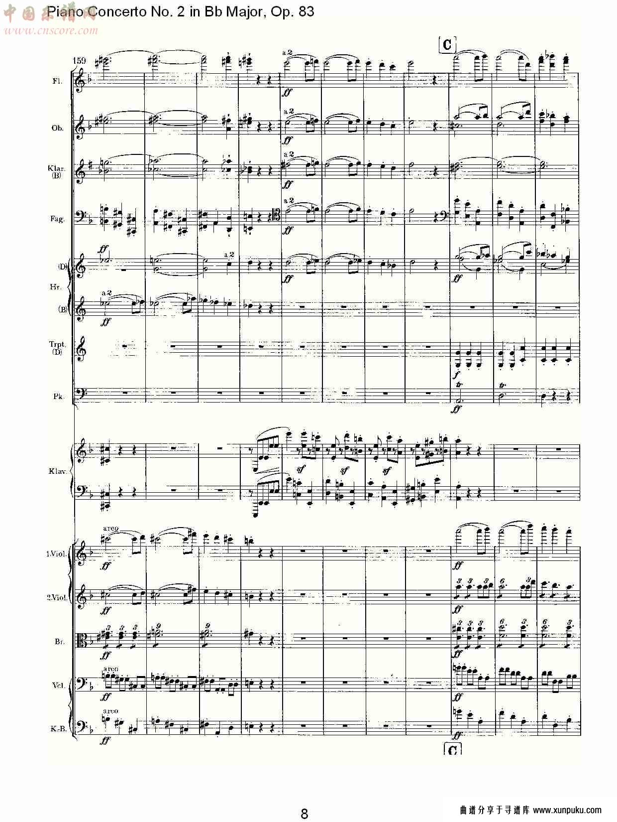 bb大调钢琴第二协奏曲, op.83第二乐章（二）总谱第3页