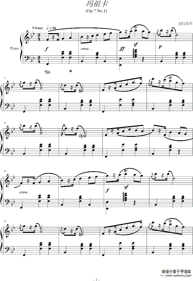 玛祖卡 op.7 no.1-肖邦钢琴谱第1页