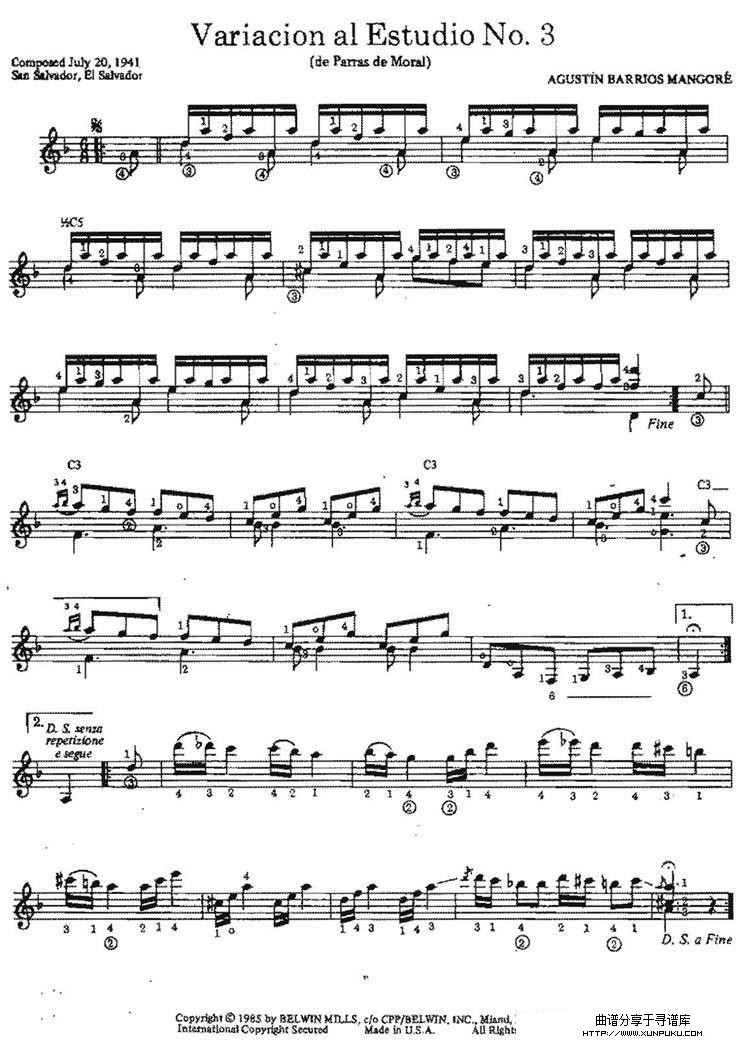 variacion al estudio no.3（古典吉他）吉他谱
