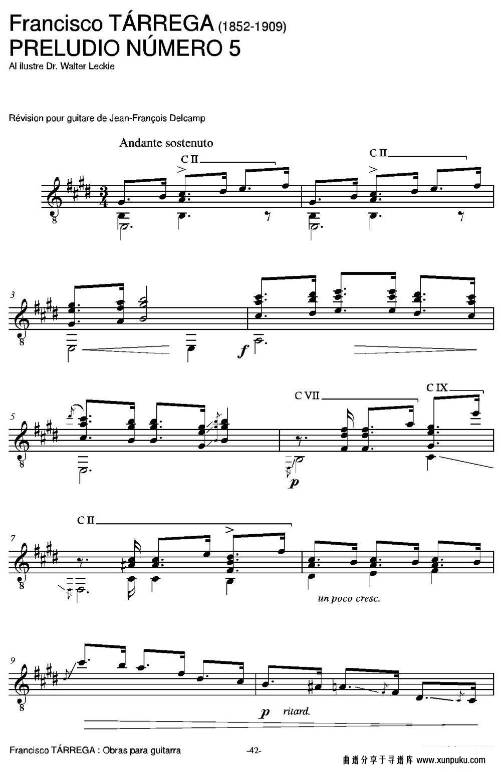 PRELUDIO NUMERO 5吉他谱第1页