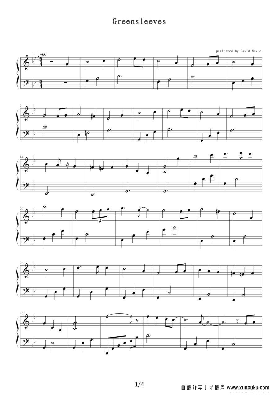 green sleeves（绿袖子）钢琴谱第1页