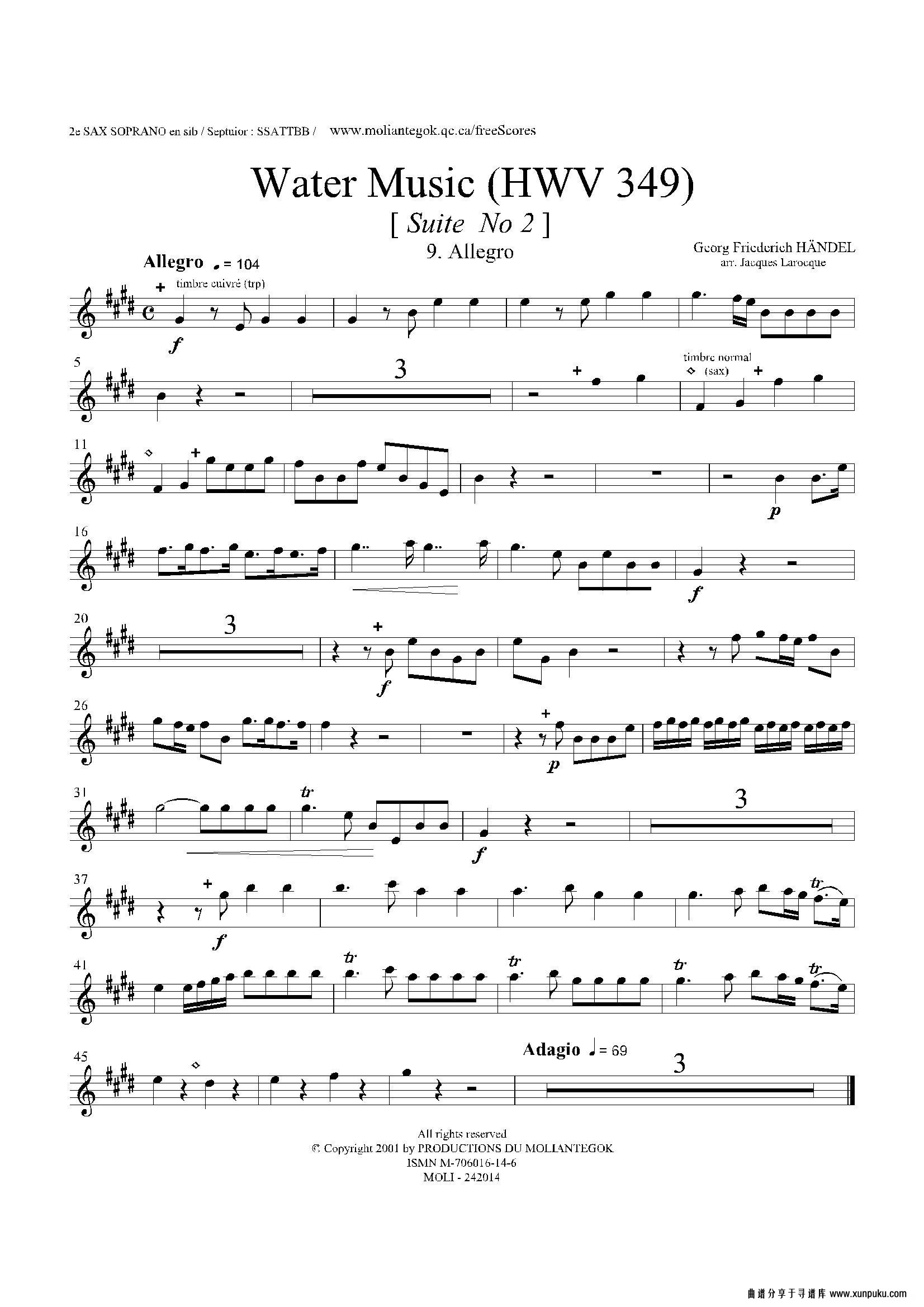 water music（hwv.349 no.2）（第二高音萨克斯）萨克斯谱第1页
