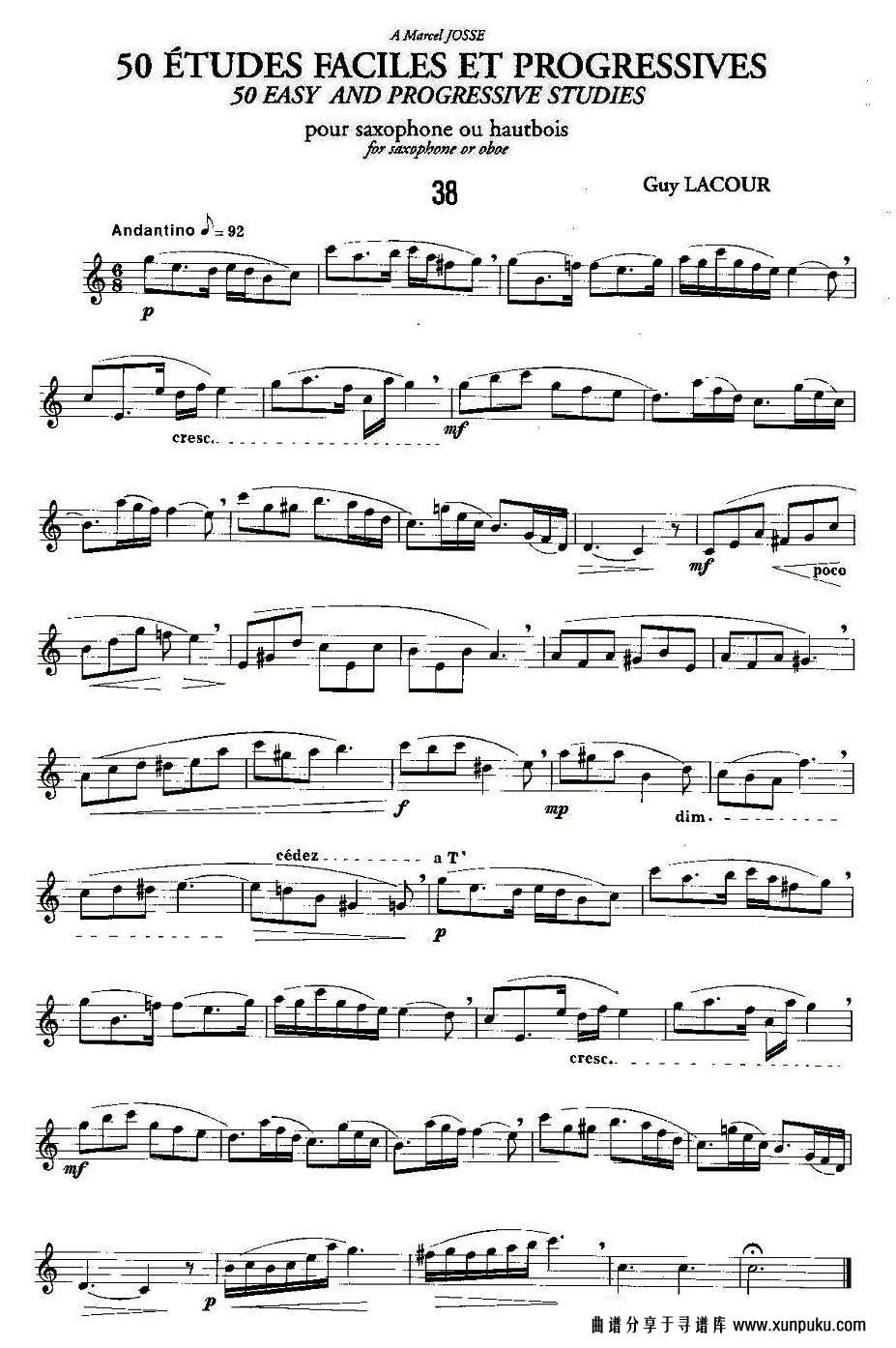 Guy Lacour 50 首萨克斯练习曲之38萨克斯谱