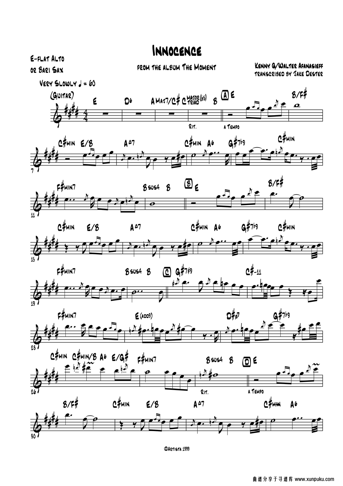 innocence（中音萨克斯\上低音萨克斯）萨克斯谱第1页