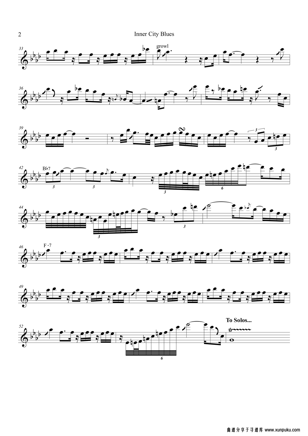 inner city blues（次中音萨克斯\高音萨克斯）萨克斯谱第2页