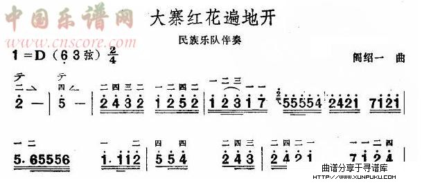 大寨红花遍地开(板胡独奏)其他曲谱第1页