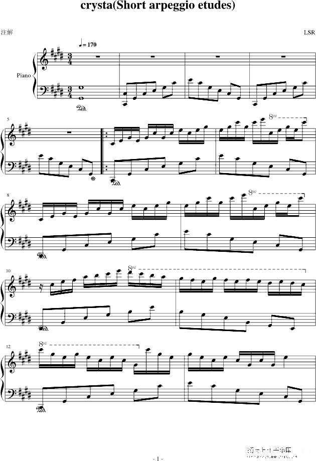 水晶（短琶音练习曲）钢琴谱第1页