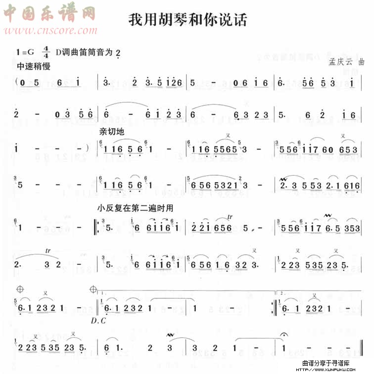 我用胡琴和你说话（杨竹青）笛箫谱